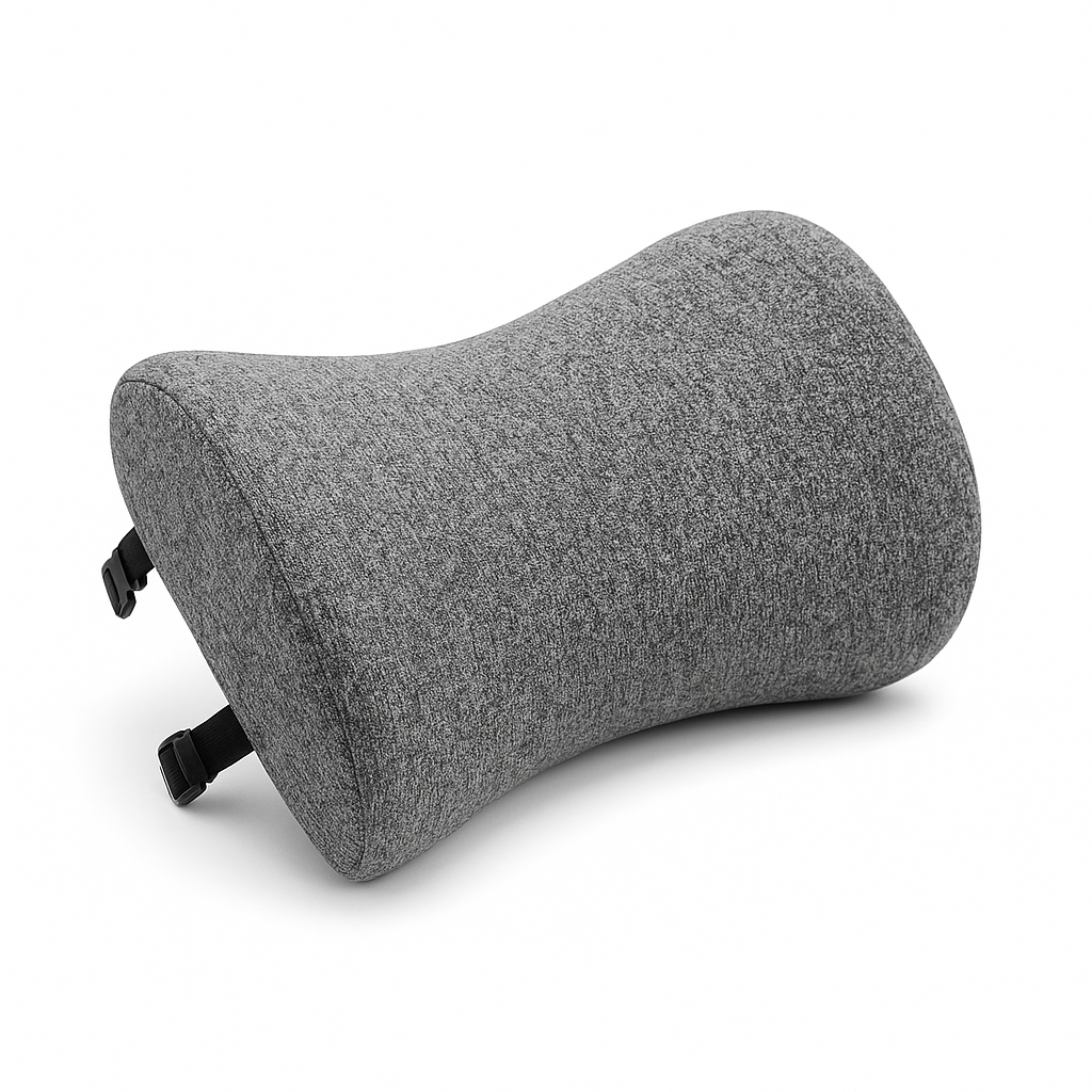 Memory foam lumbar support cushion, grey melange cover, dual straps