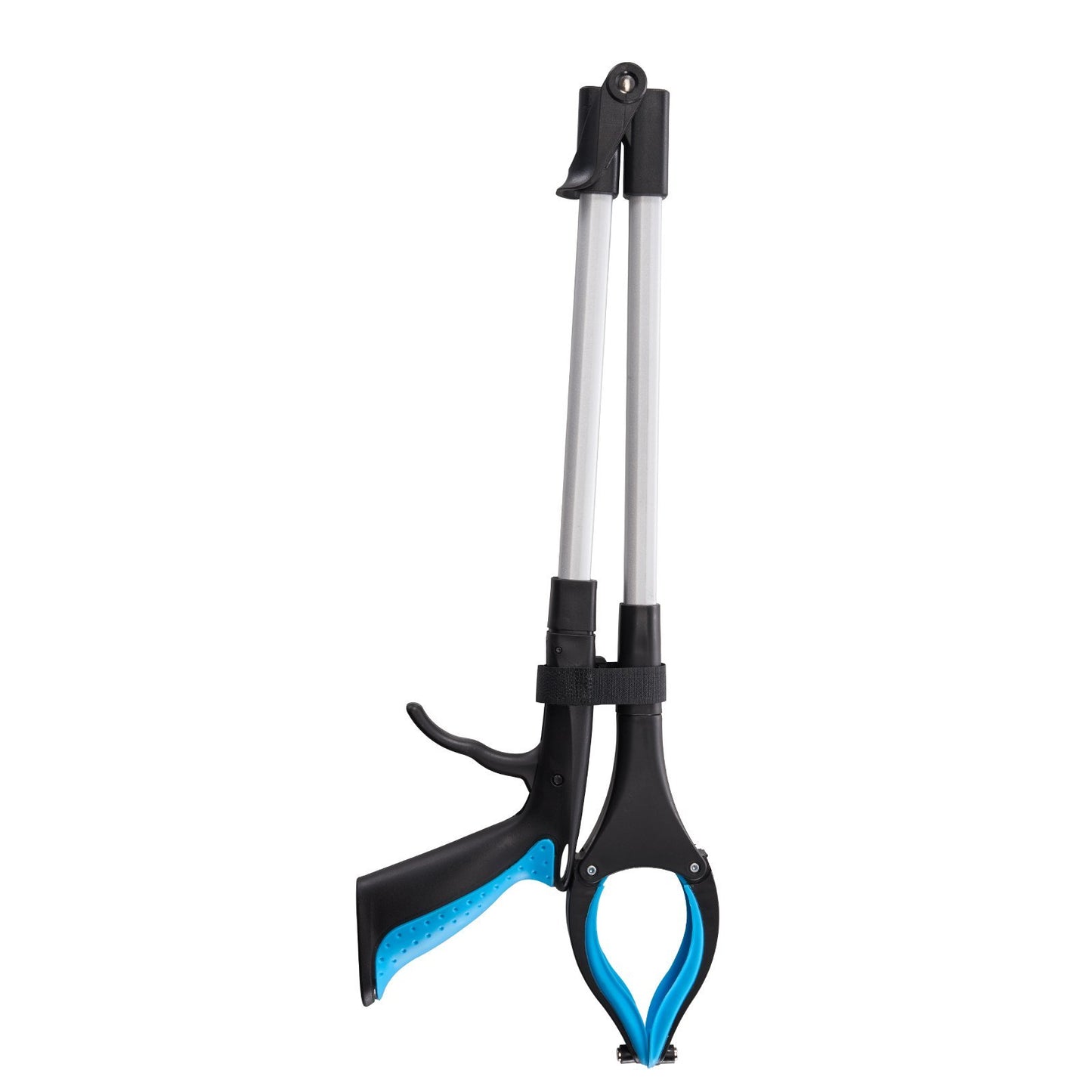 Folded 32-inch reacher grabber with ergonomic handle and non-slip jaws on a white background.