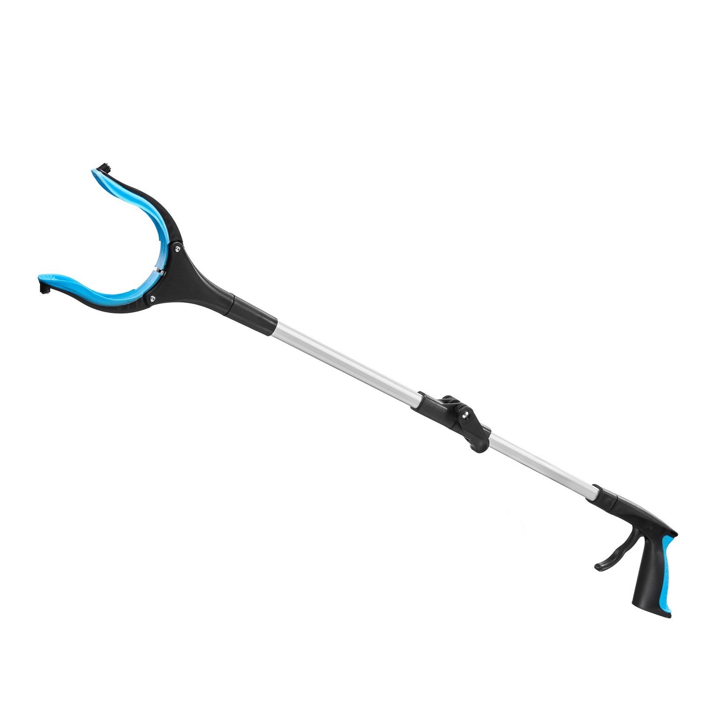 32-inch reacher grabber in three-quarter view, ergonomic handle and rotating non-slip jaws on white background.