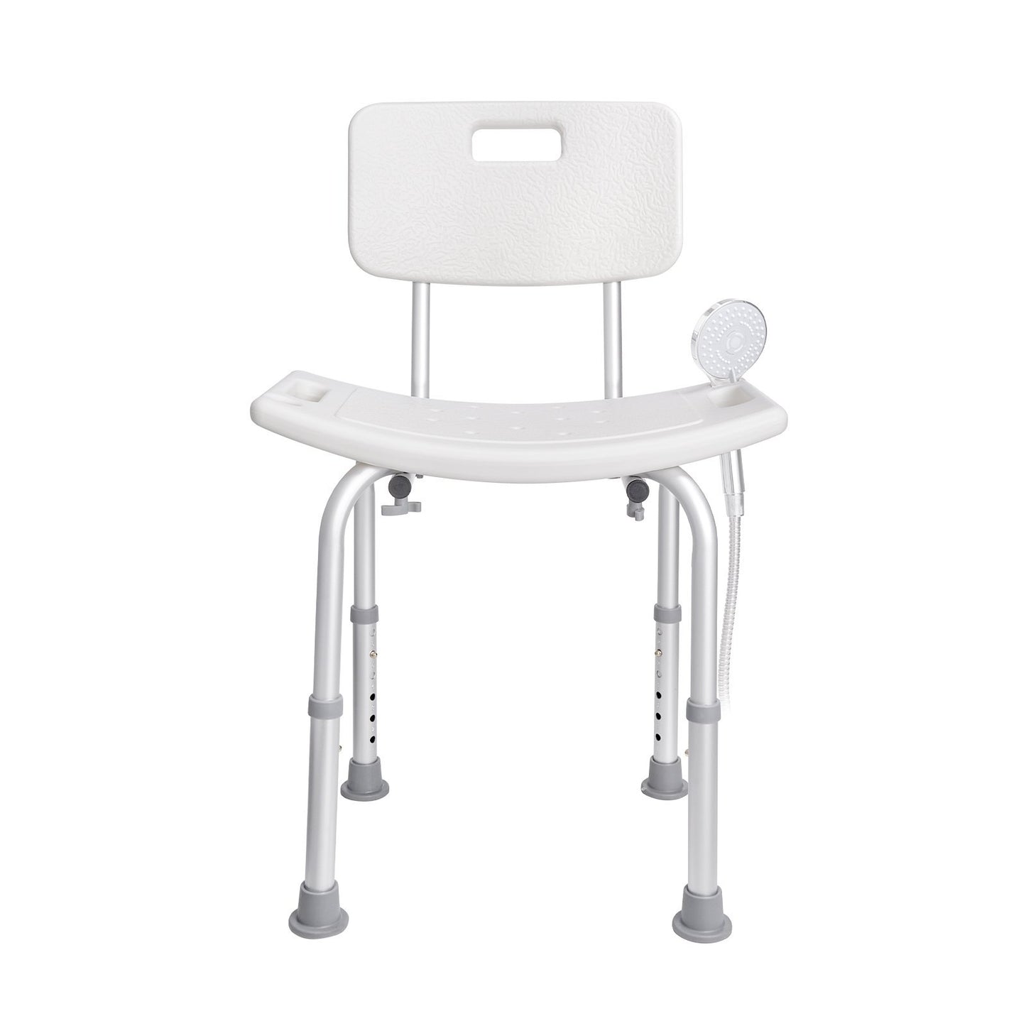 Front view of shower chair with non-slip rubber feet