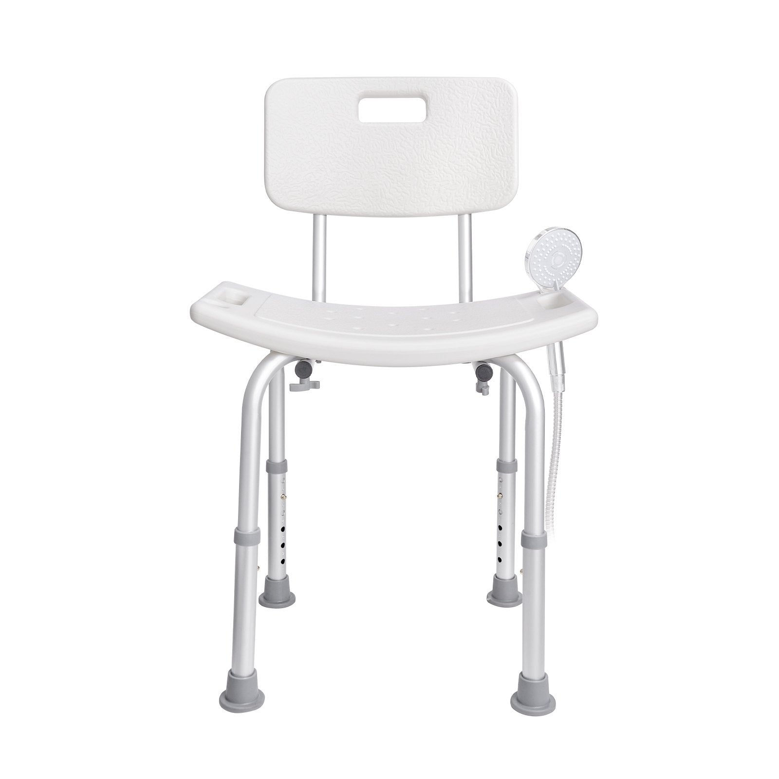 Front view of shower chair with non-slip rubber feet